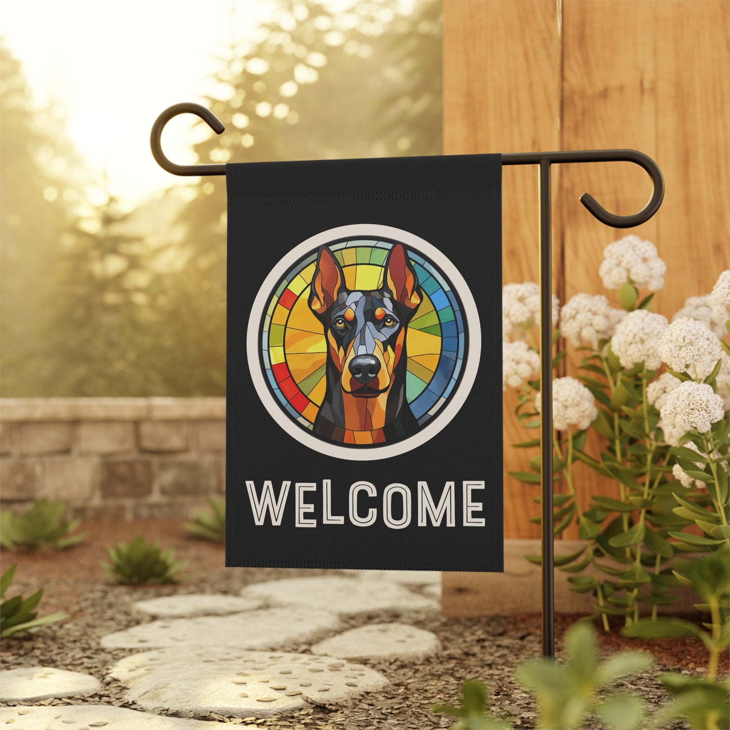 Doberman Pinscher Welcome 2-Sided Garden & House Flag/Banner
