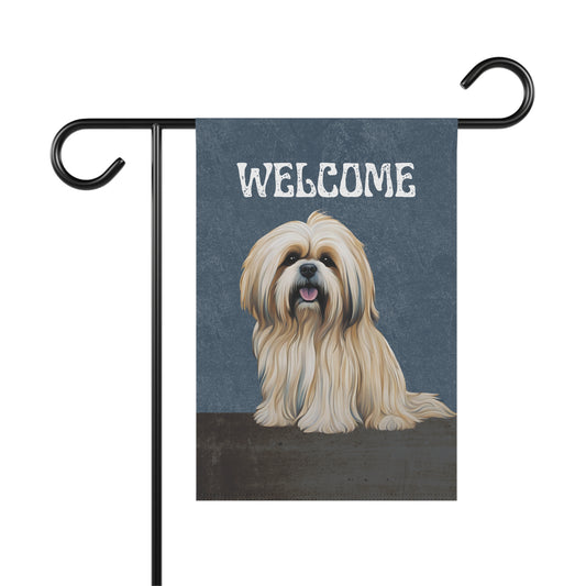 Lhasa Apso Welcome 2-Sided Garden & House Flag/Banner