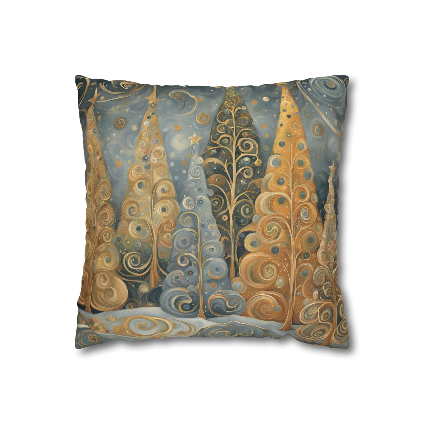 Neutral Fantastical Trees Square Poly Canvas Pillowcase