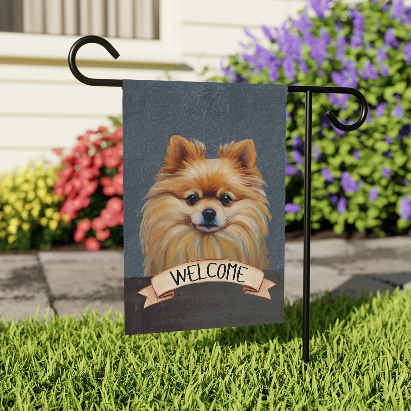 Pomeranian Welcome 2-Sided Garden & House Flag/Banner