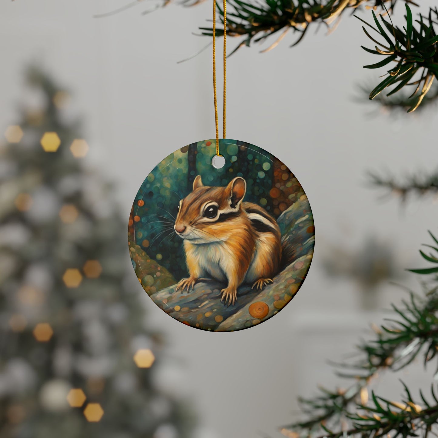 Mountain Forest Chipmunk 3" Ceramic Ornaments, 2-Side Print, (1pc, 10pcs)