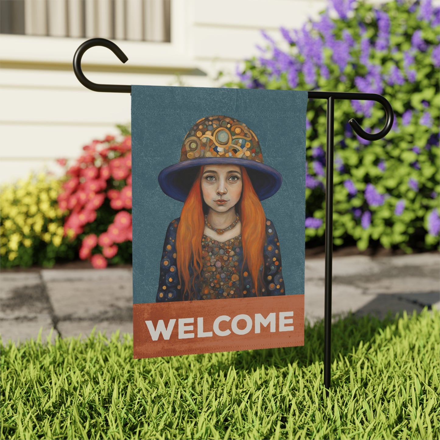 Gnome Girl Welcome 2-Sided Garden & House Flag/Banner