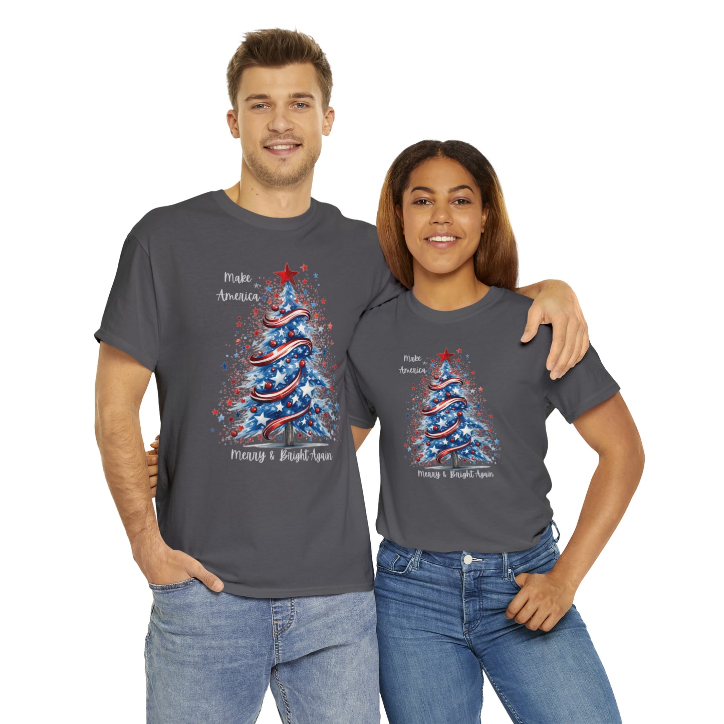 Patriotic Tree Make America Merry & Bright Again Unisex Heavy Cotton Tee