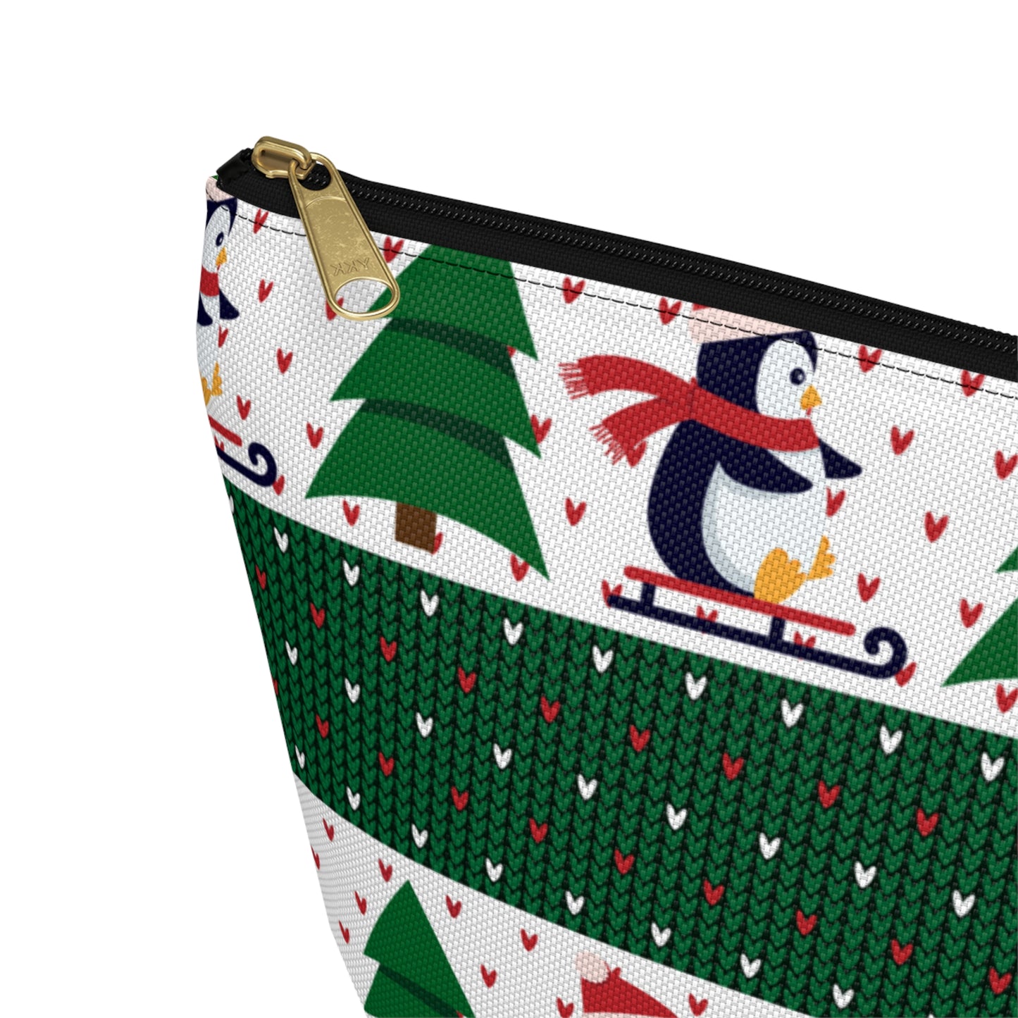 Sledding Penguins Green Plaid Accessory Pouch w T-bottom