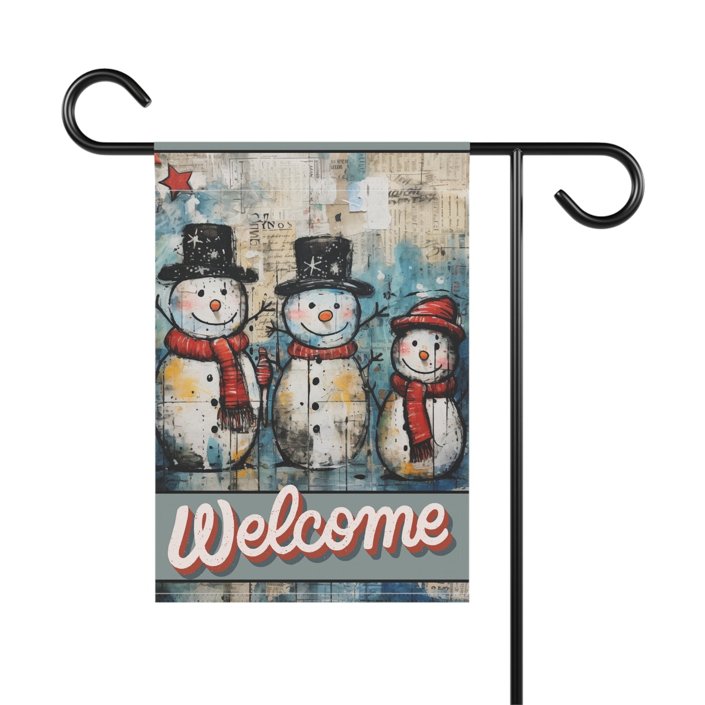 Vintage Snowmen Welcome 2-Sided Garden & House Flag/Banner