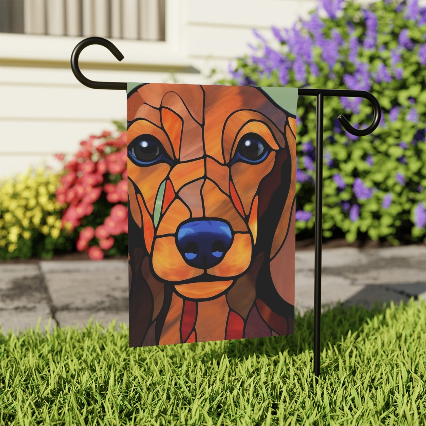 Dachshund Face Stained Glass 2-Sided Garden & House Flag/Banner