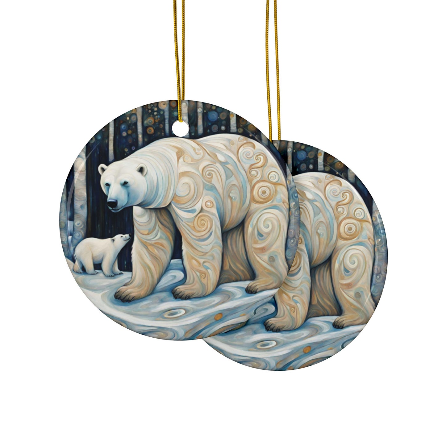 Polar Bears 3" Ceramic Ornaments, 2-Side Print, (1pc, 10pcs)