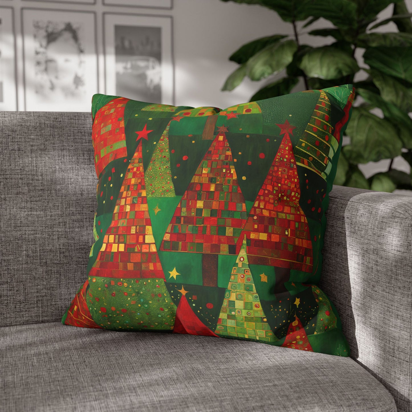 Christmas Tree Forest Square Poly Canvas Pillowcase