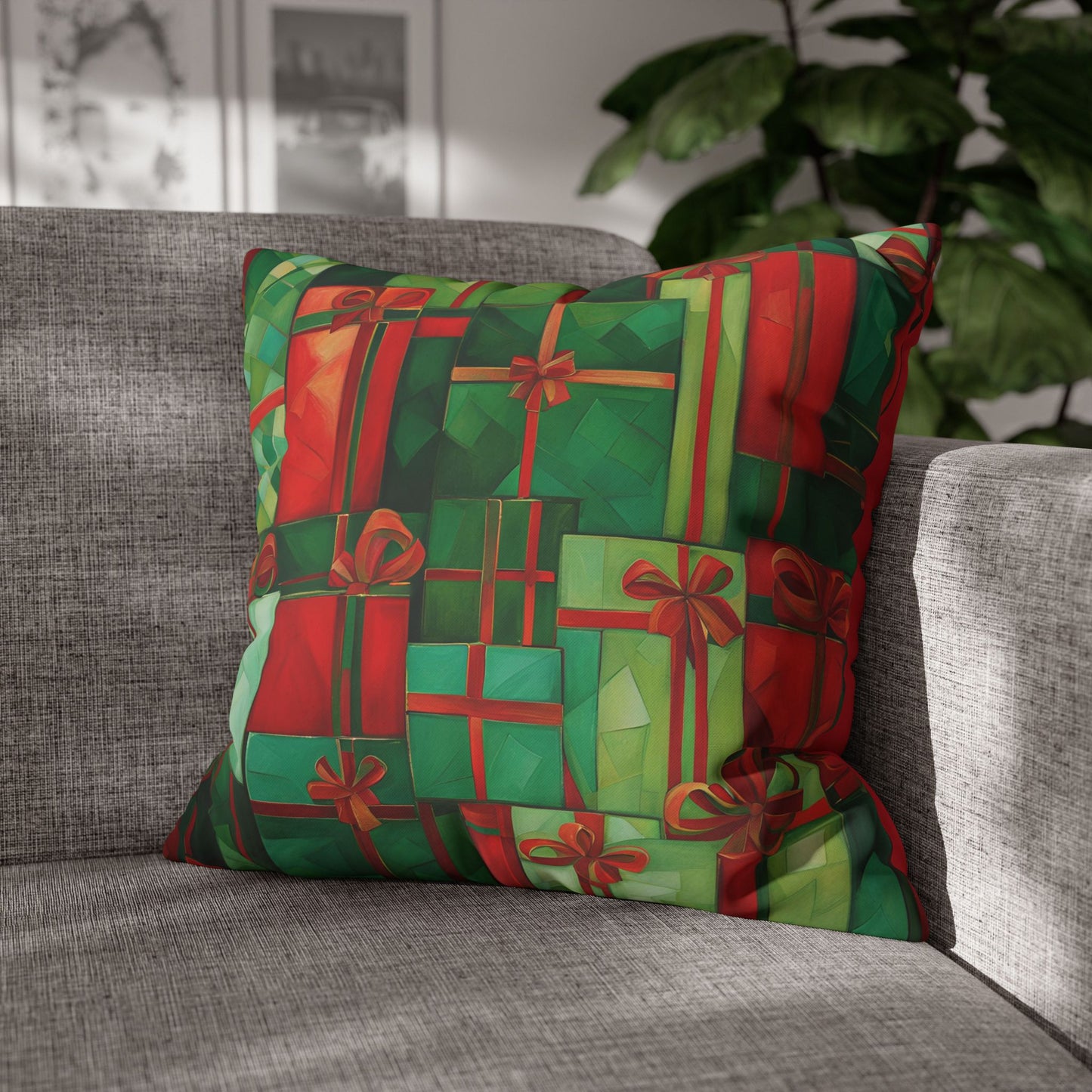 All Wrapped Up Holiday Square Poly Canvas Pillowcase