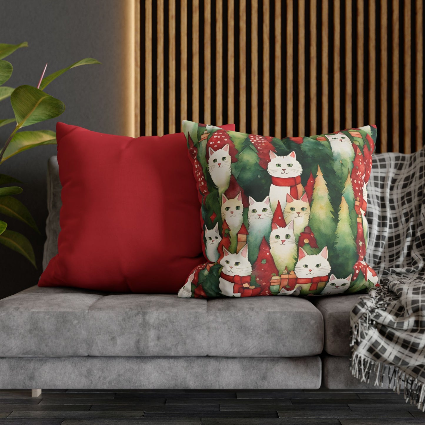 Meowy Christmas Square Poly Canvas Pillowcase