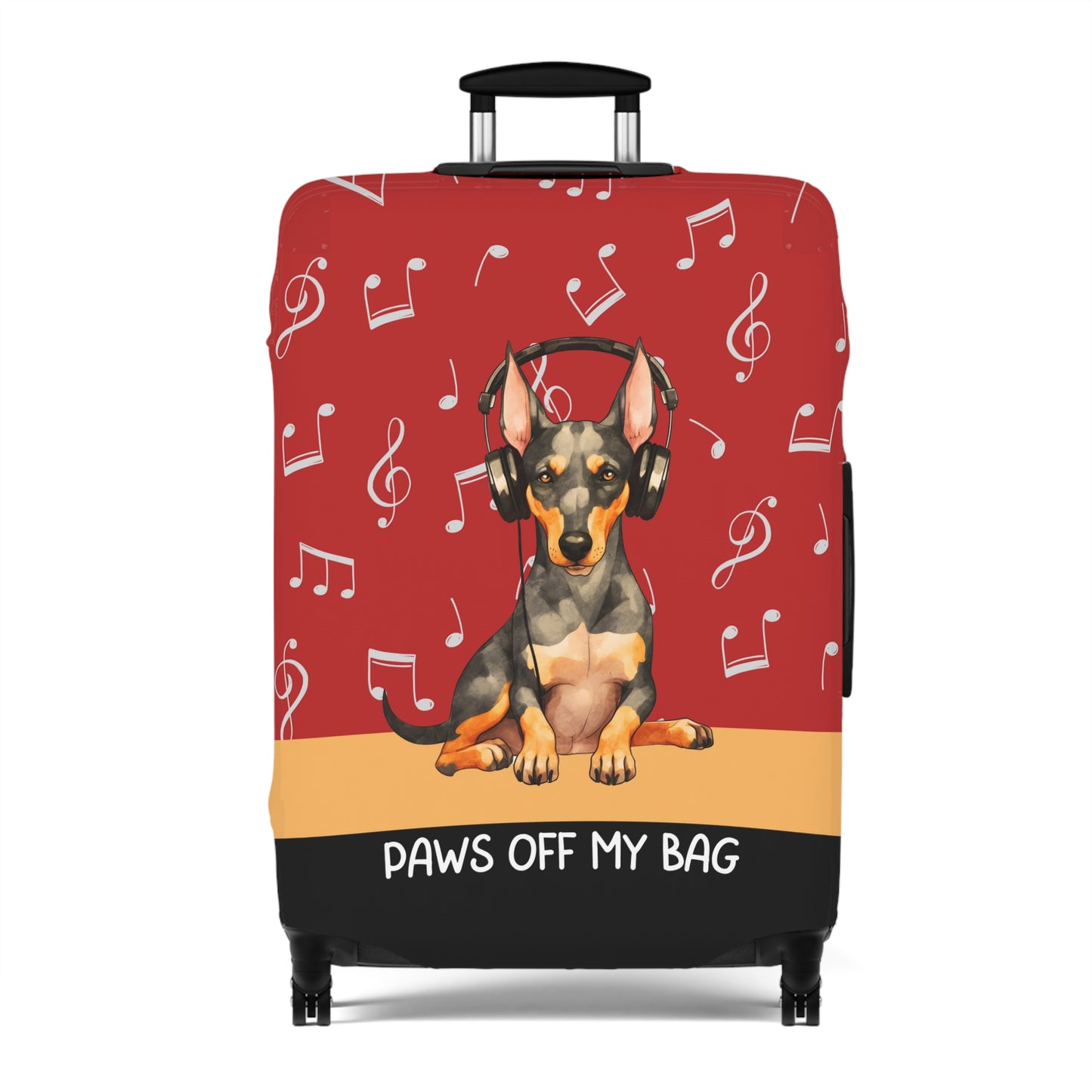 Doberman Pinscher in Headphones Paws Off My Bag Luggage Cover