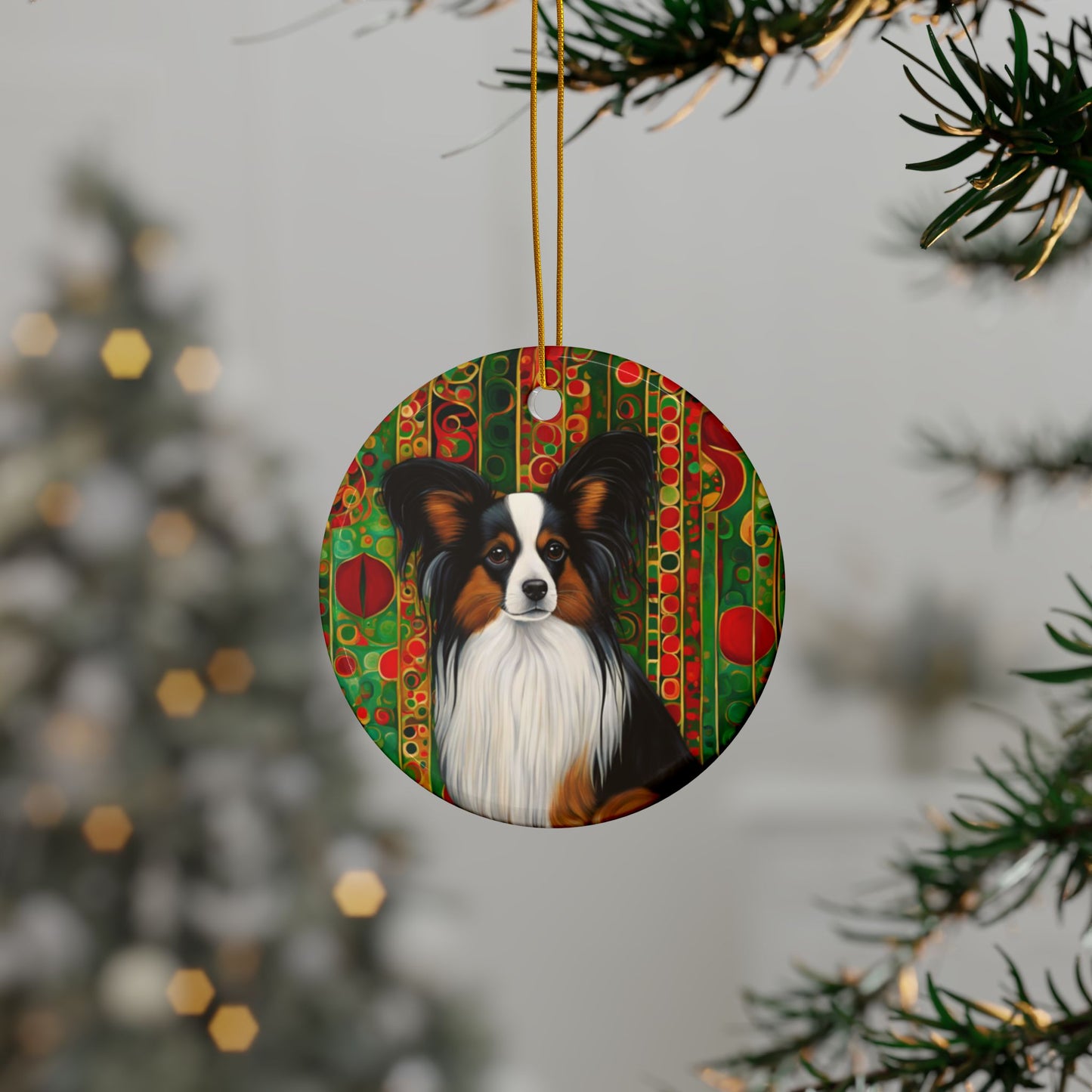 Papillon Christmas 3" Ceramic Ornaments, 2-Side Print, (1pc, 10pcs)