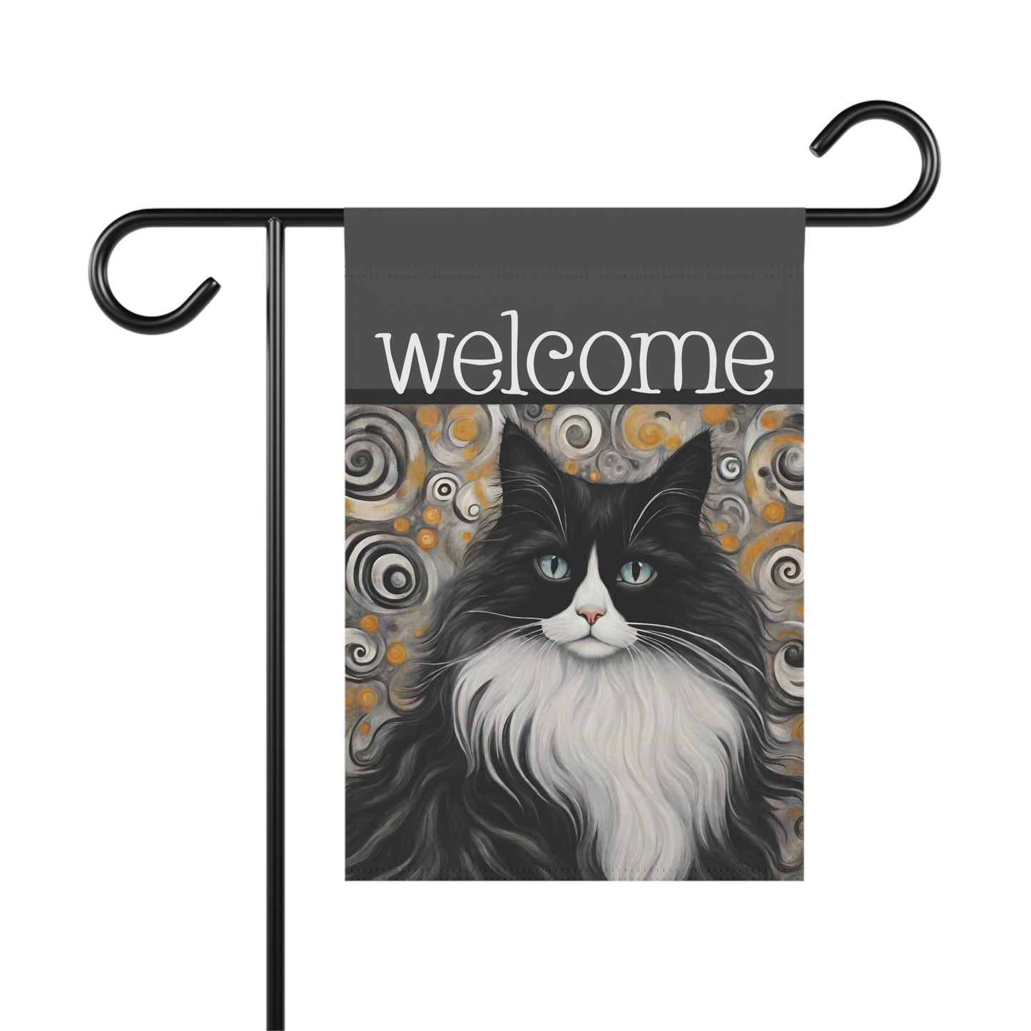 Phyllis Black & White Cat Welcome 2-Sided Garden & House Flag/Banner