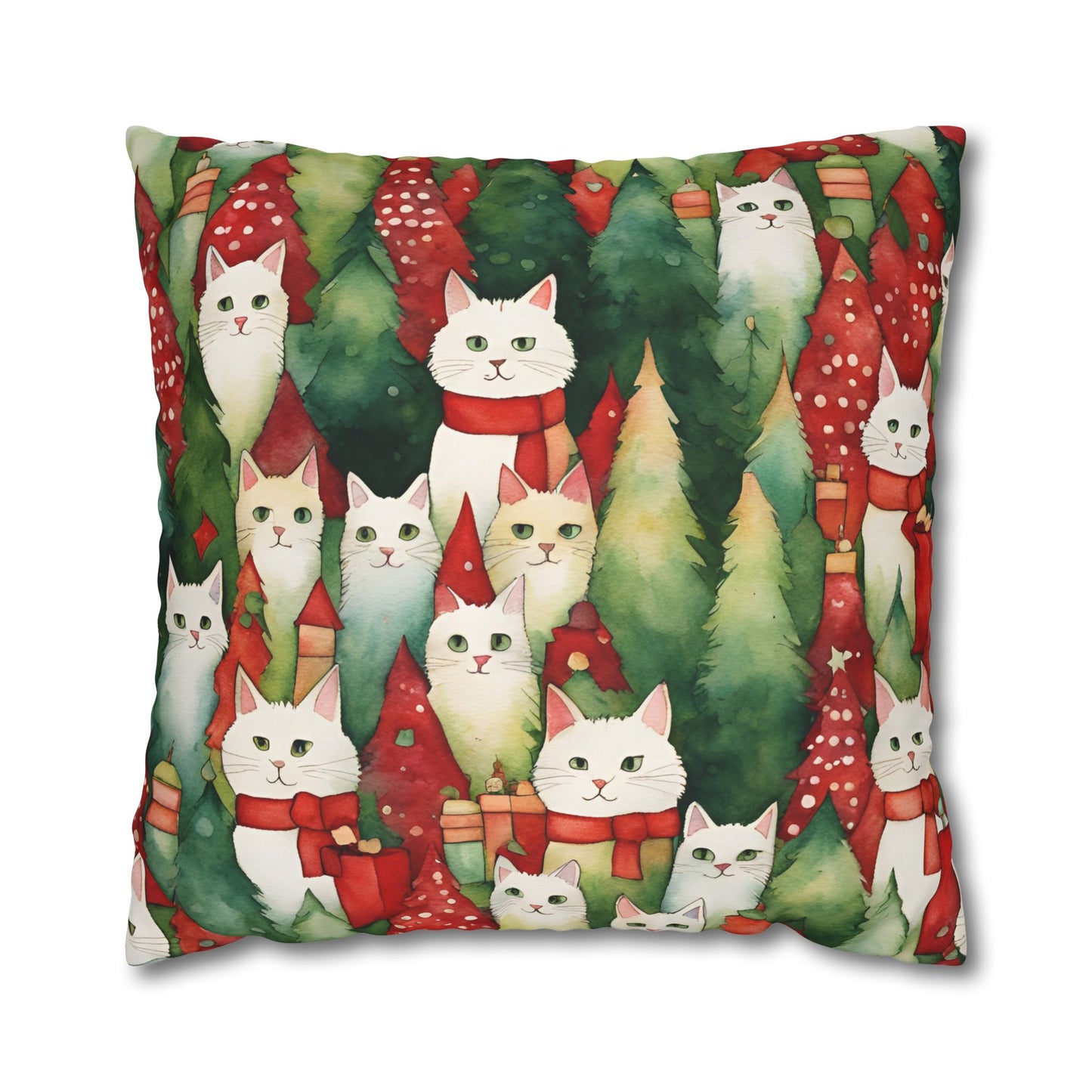 Meowy Christmas Square Poly Canvas Pillowcase