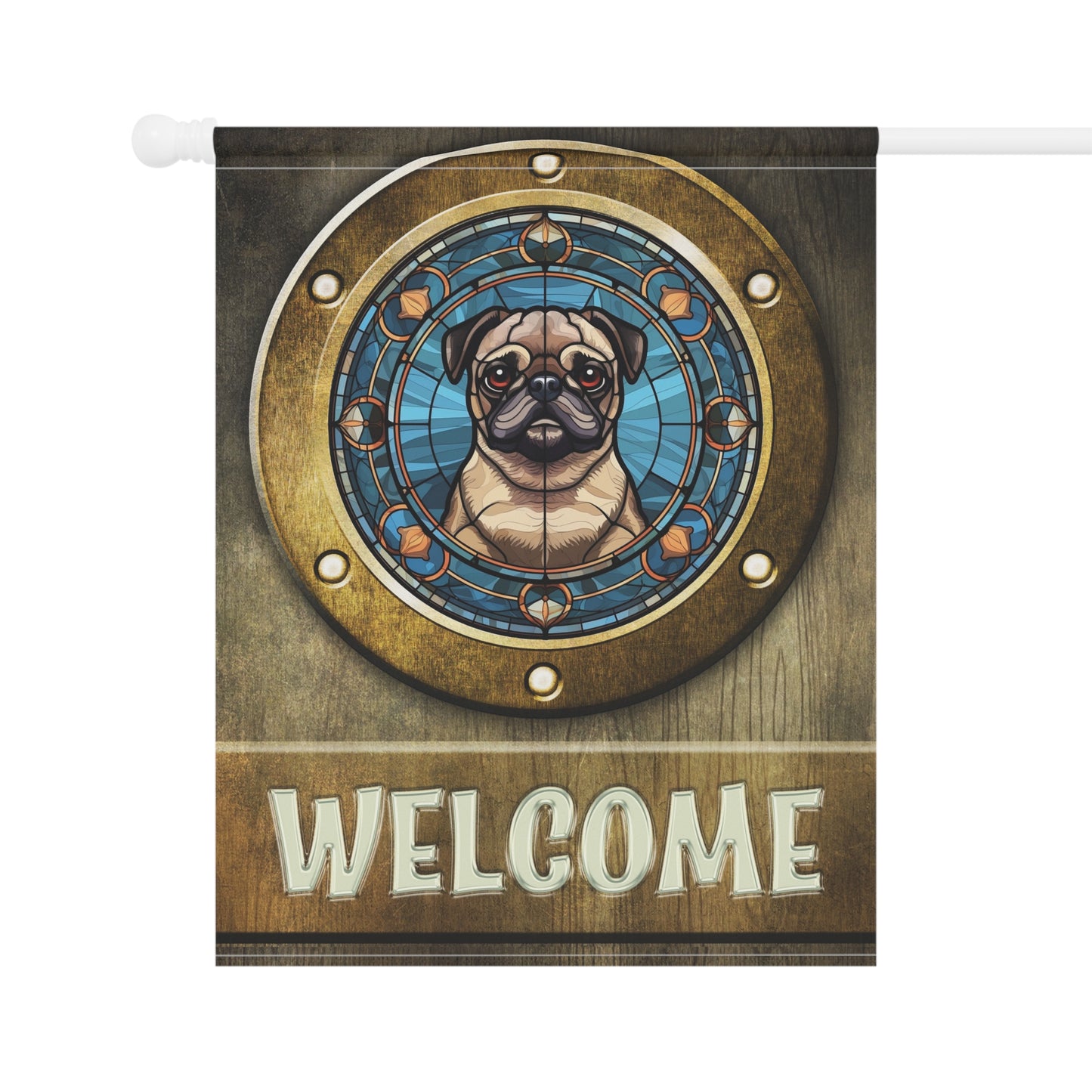 Pug in Port Hole Welcome 2-Sided Garden & House Flag/Banner