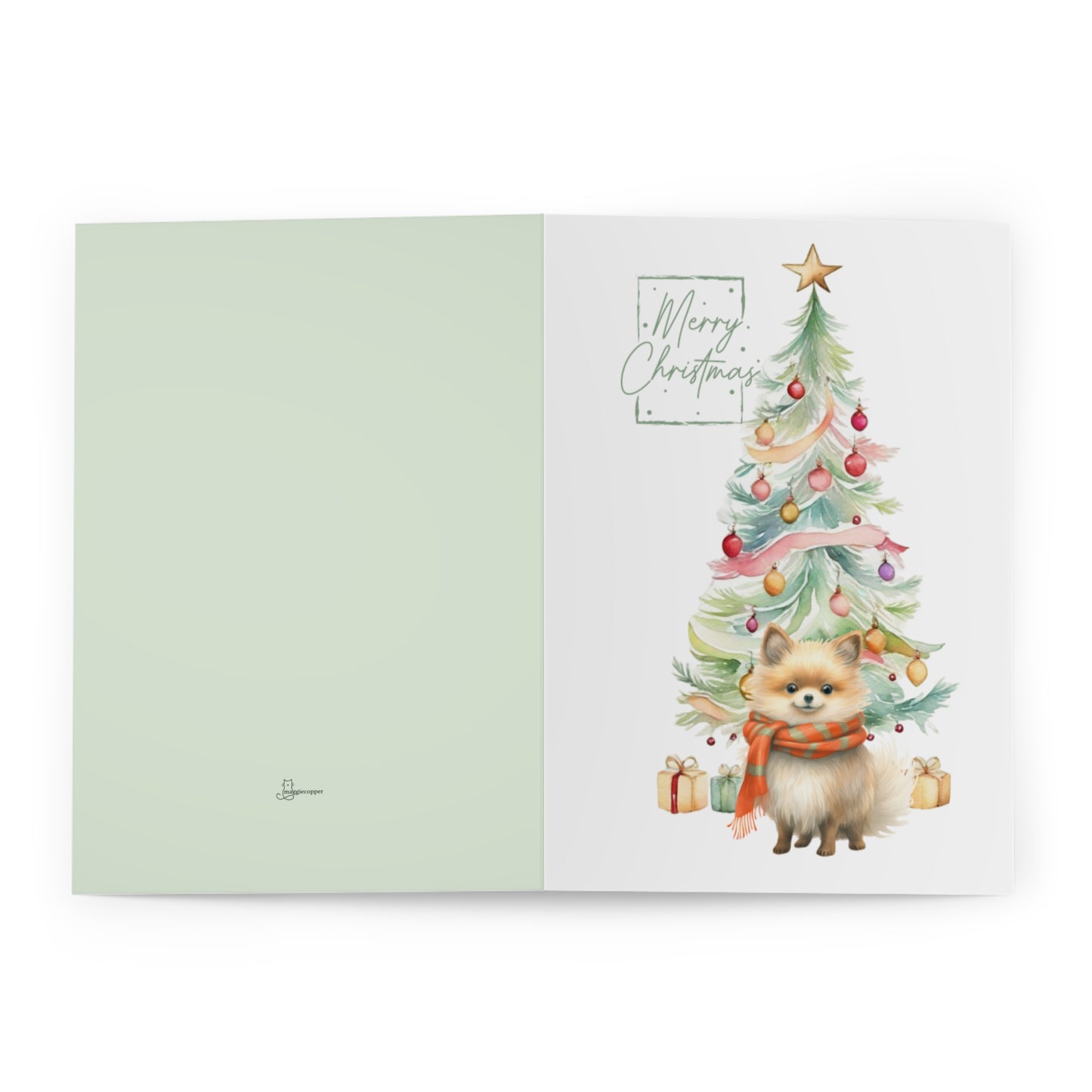 Pomeranian Merry Christmas Tree Cards (5 Pack Blank Inside)