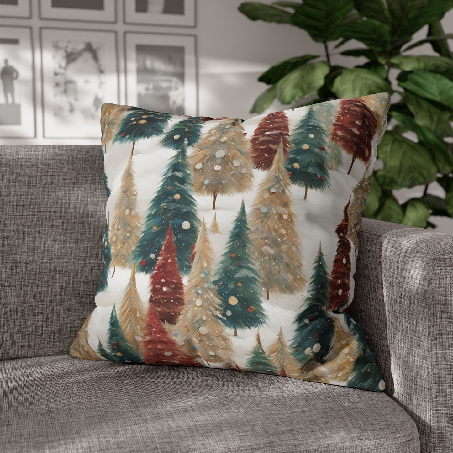 Pines in the Snow Square Poly Canvas Pillowcase