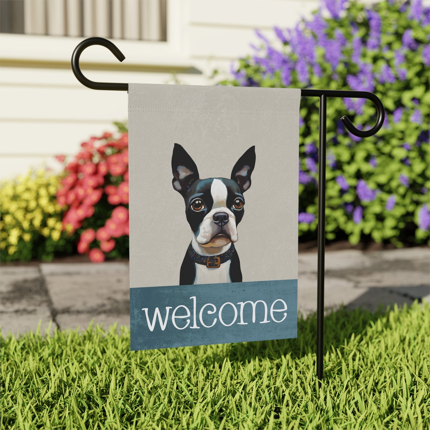 Boston Terrier Welcome 2-Sided Garden & House Flag/Banner