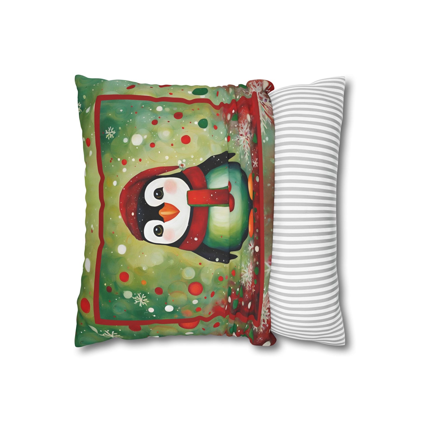 Holiday Penguin Square Poly Canvas Pillowcase