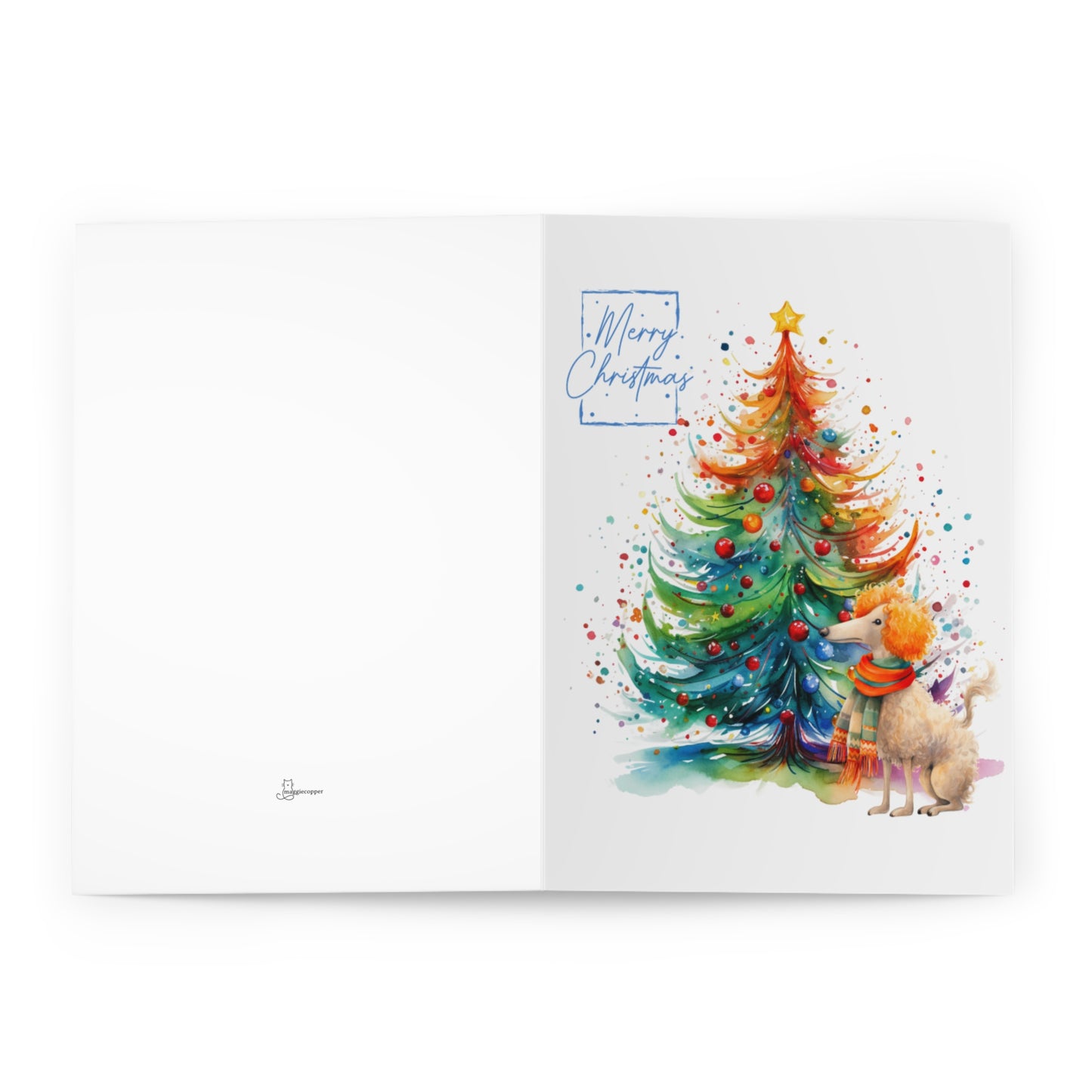 Poodle Merry Christmas Tree Cards (5 Pack Blank Inside)