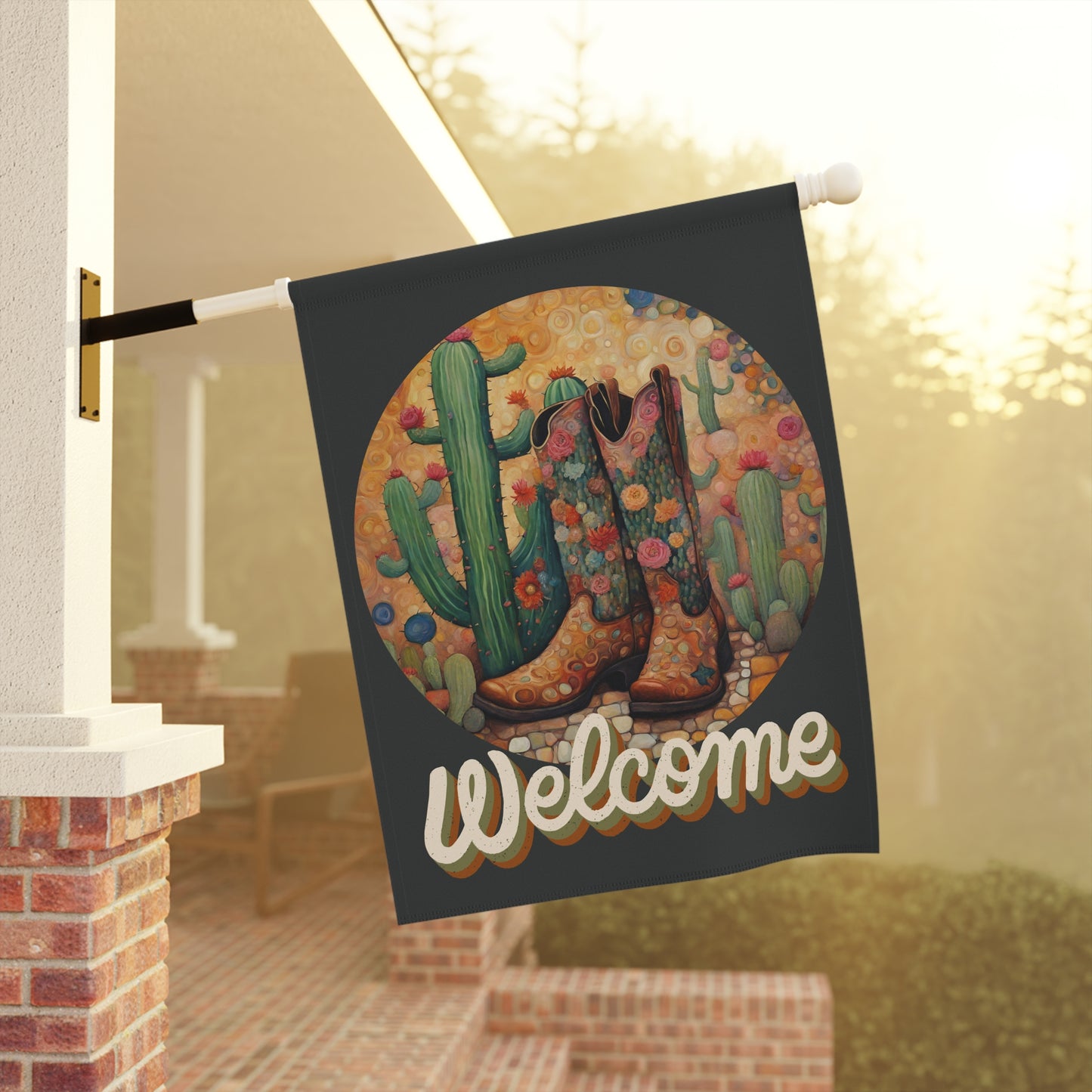 Boots & Cactus Welcome 2-Sided Garden & House Flag/Banner