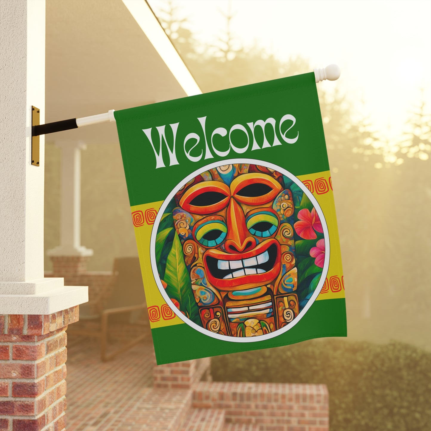 Tiki Sees All Welcome 2-Sided Garden & House Flag/Banner