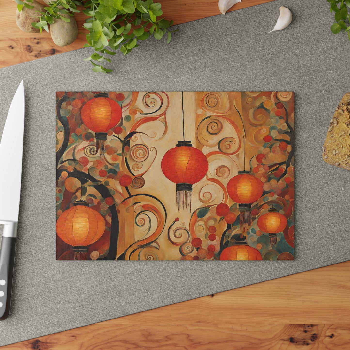 Lanterns & Swirls Tempered Glass Cutting Board