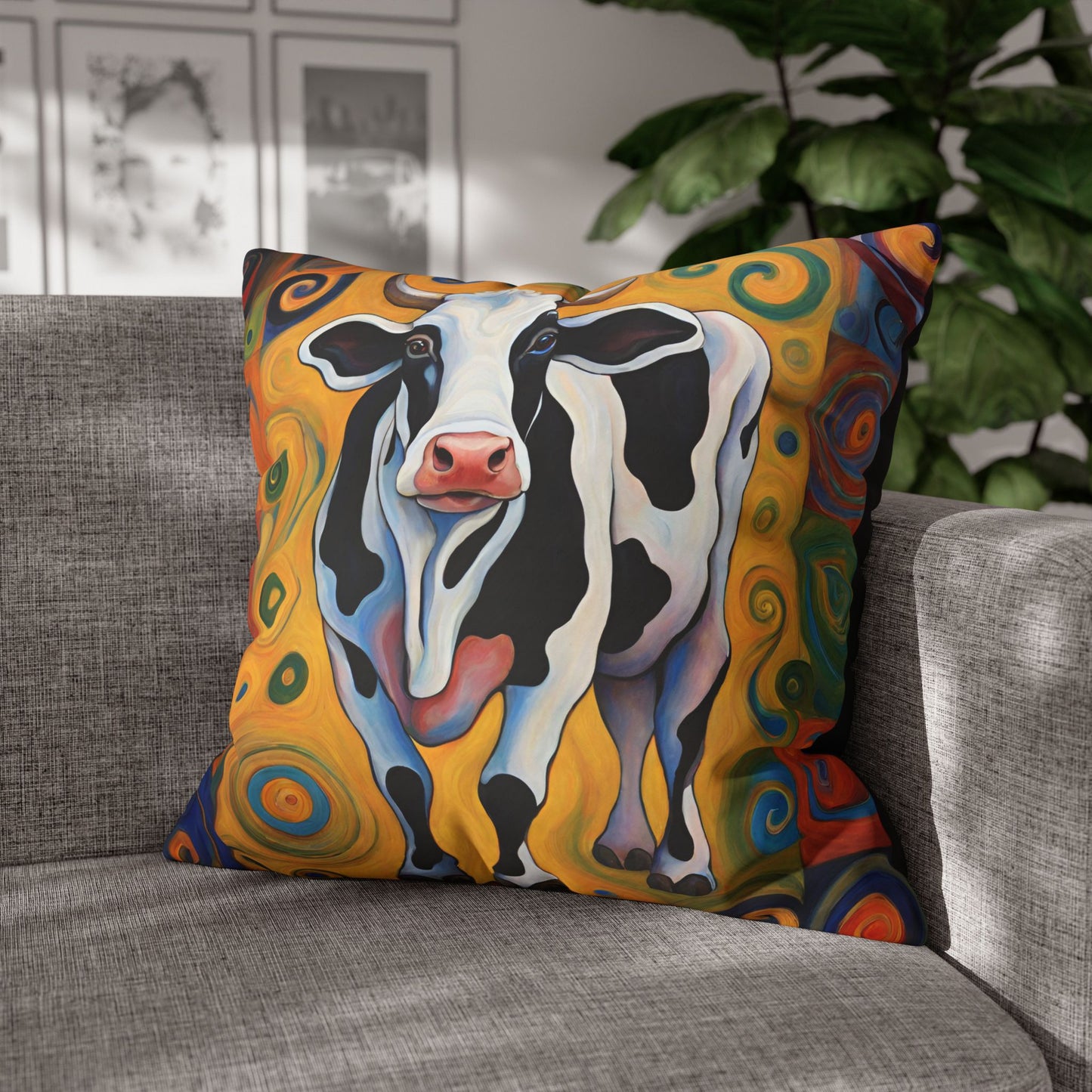 Moove It Cow Square Poly Canvas Pillowcase