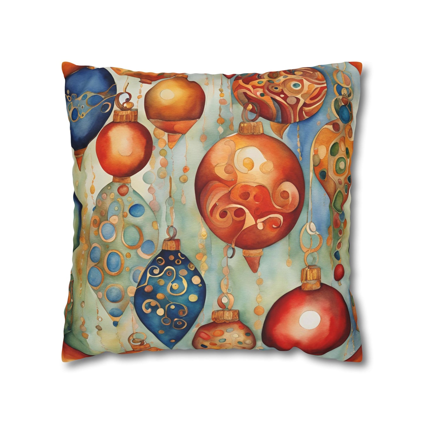 Watercolor Ornaments Square Poly Canvas Pillowcase