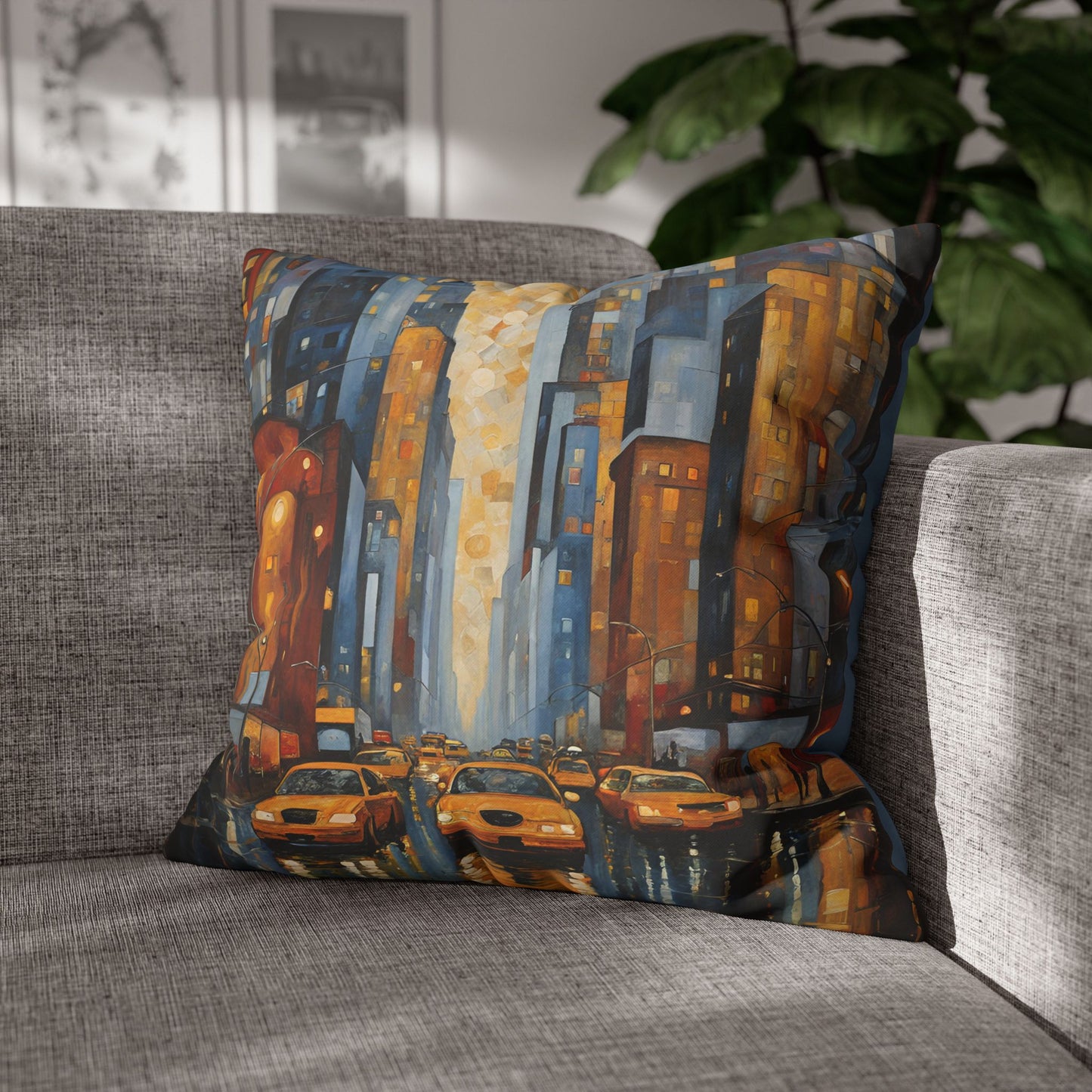 New York Square Poly Canvas Pillowcase