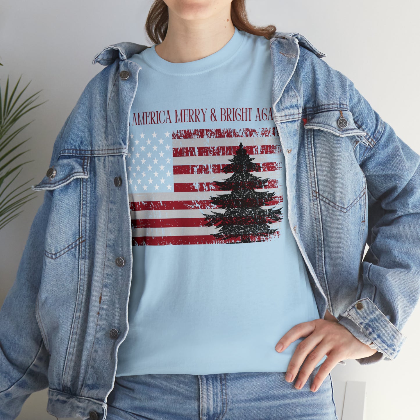 American Flag Make America Merry & Bright Again Unisex Heavy Cotton Tee