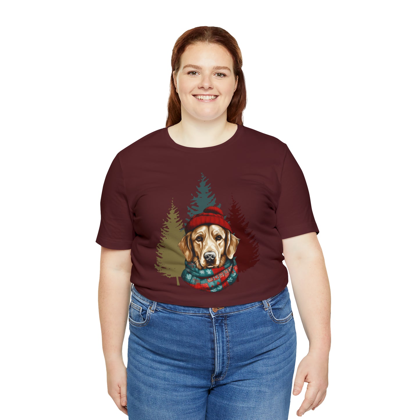 Golden Retriever in Hat & Scarf Unisex Jersey Short Sleeve Tee