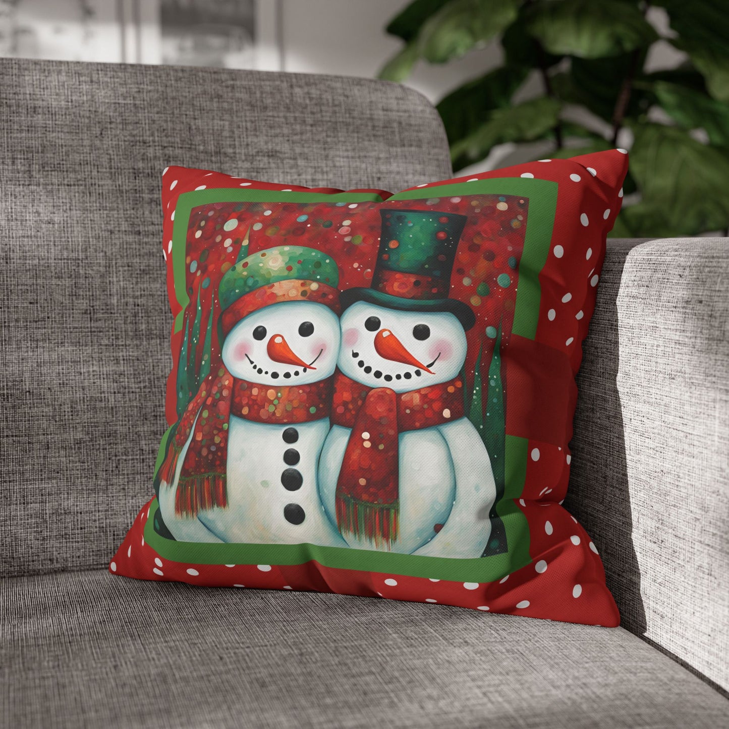 Frosty Friends Square Poly Canvas Pillowcase