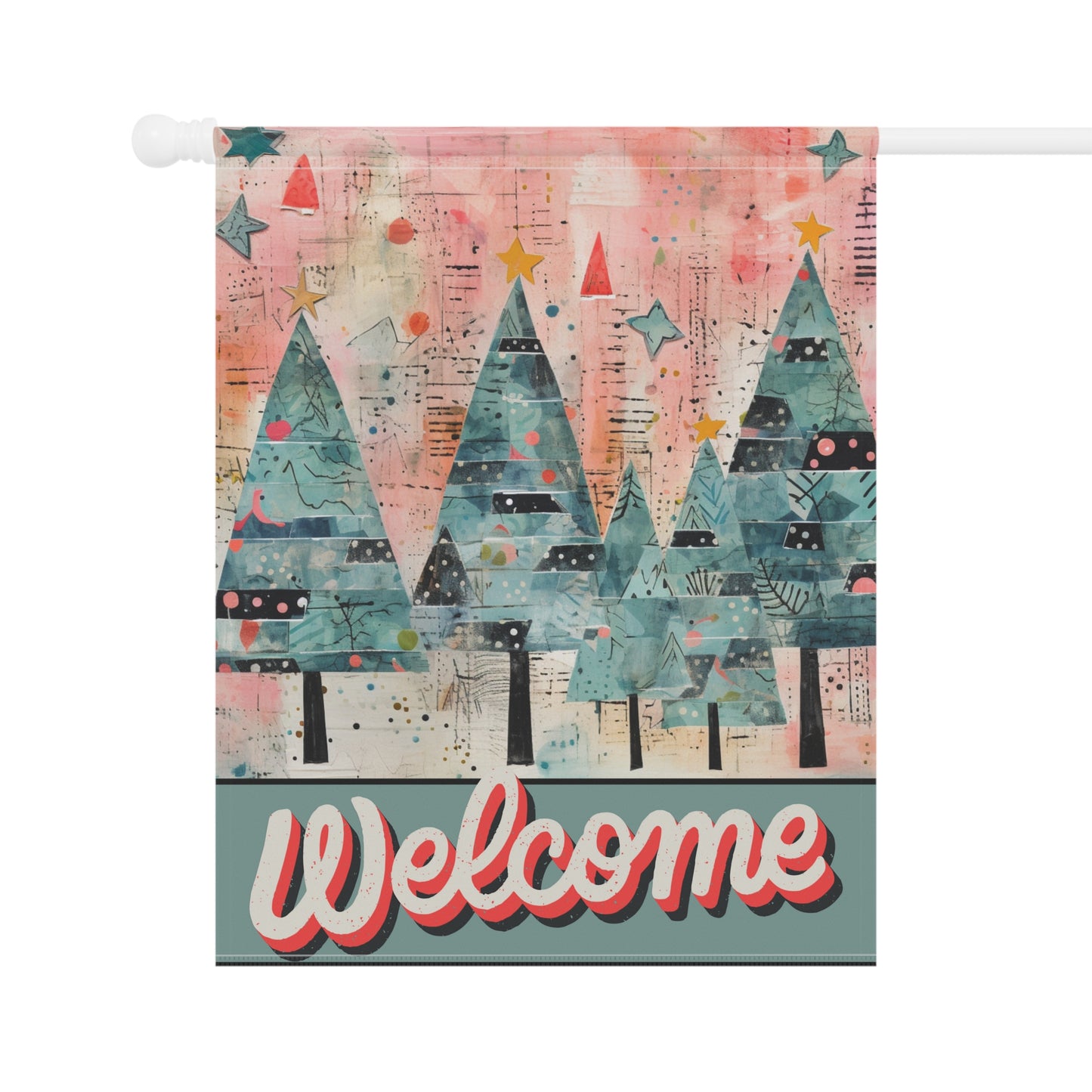 Vintage Christmas Pines Welcome 2-Sided Garden & House Flag/Banner