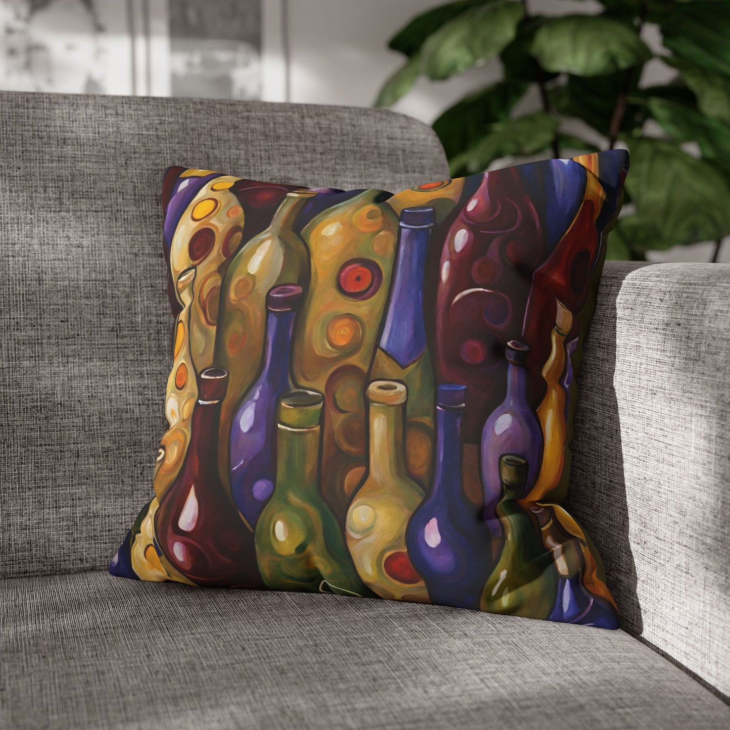 Wine Bottles Square Poly Canvas Pillowcase