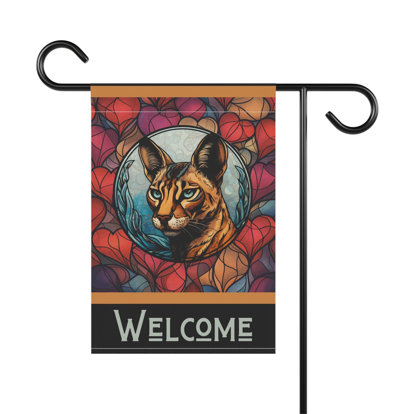 Savannah Cat Welcome Stained Glass Look 2-Sided Garden & House Flag/Banner