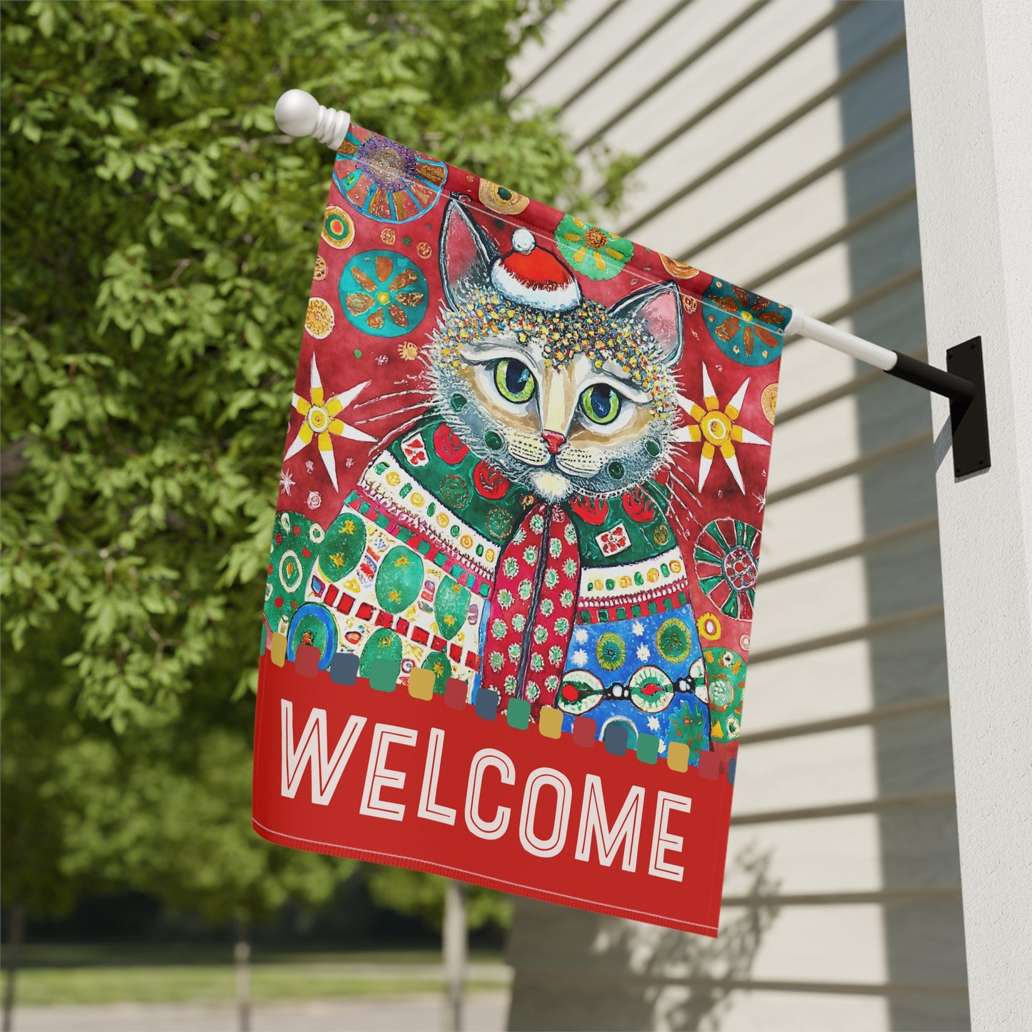 Festive Kitty Holiday Welcome 2-Sided Garden & House Flag/Banner