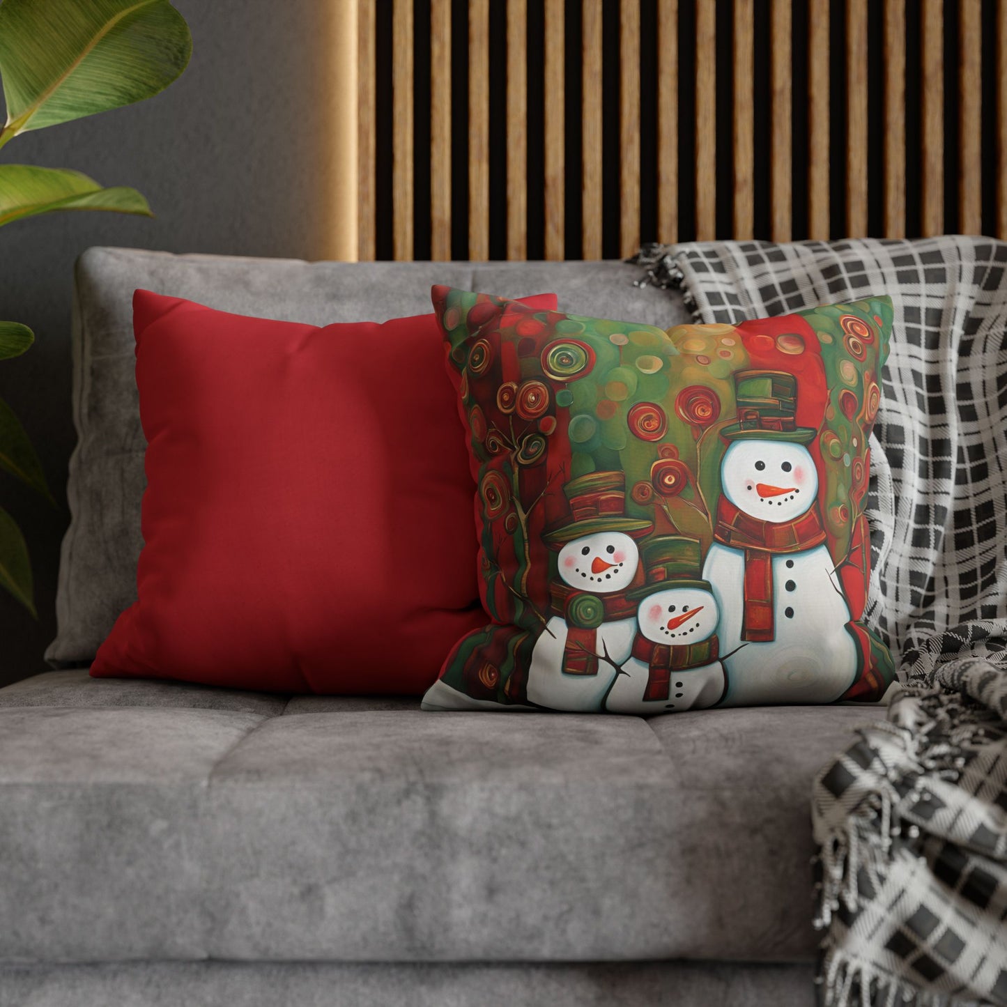 Snowman Family Square Poly Canvas Pillowcase