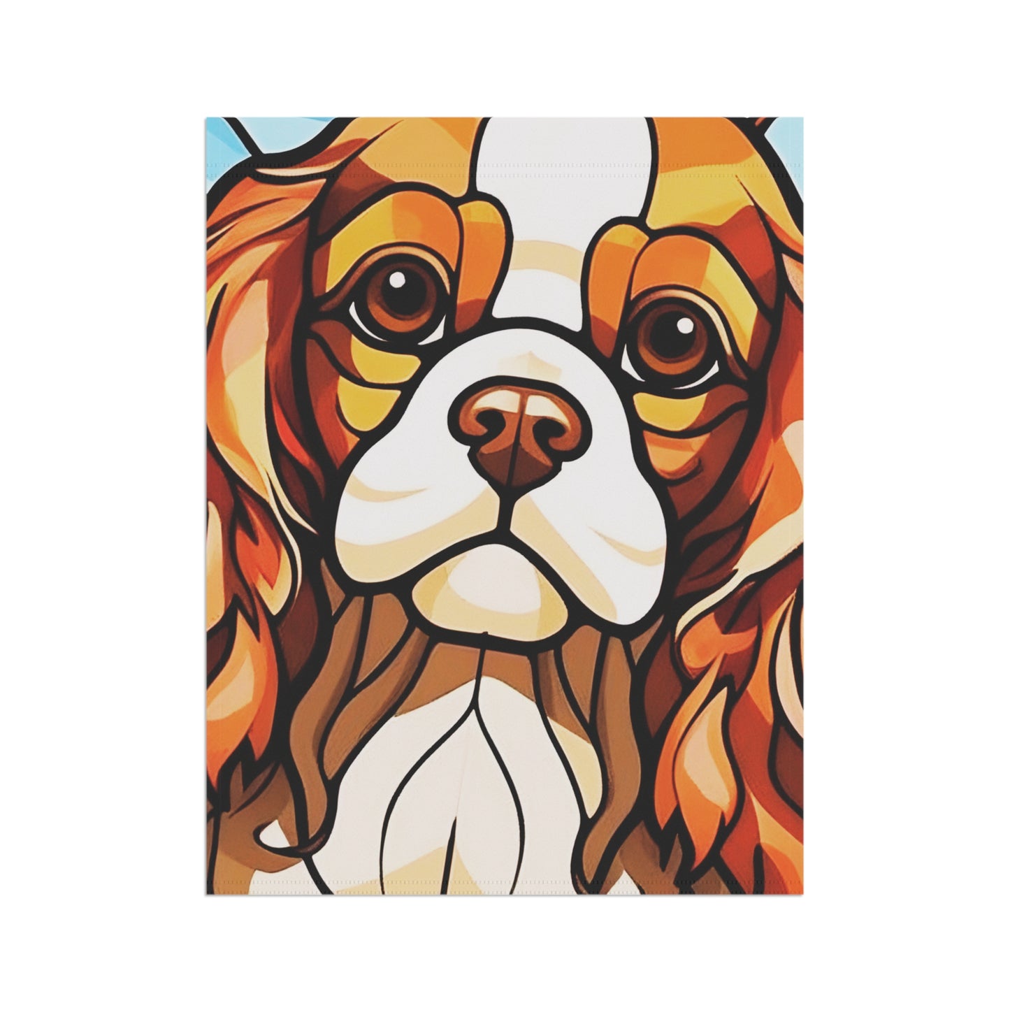 Cavalier King Charles Spaniel Face Stained Glass Look 2-Sided Garden & House Flag/Banner