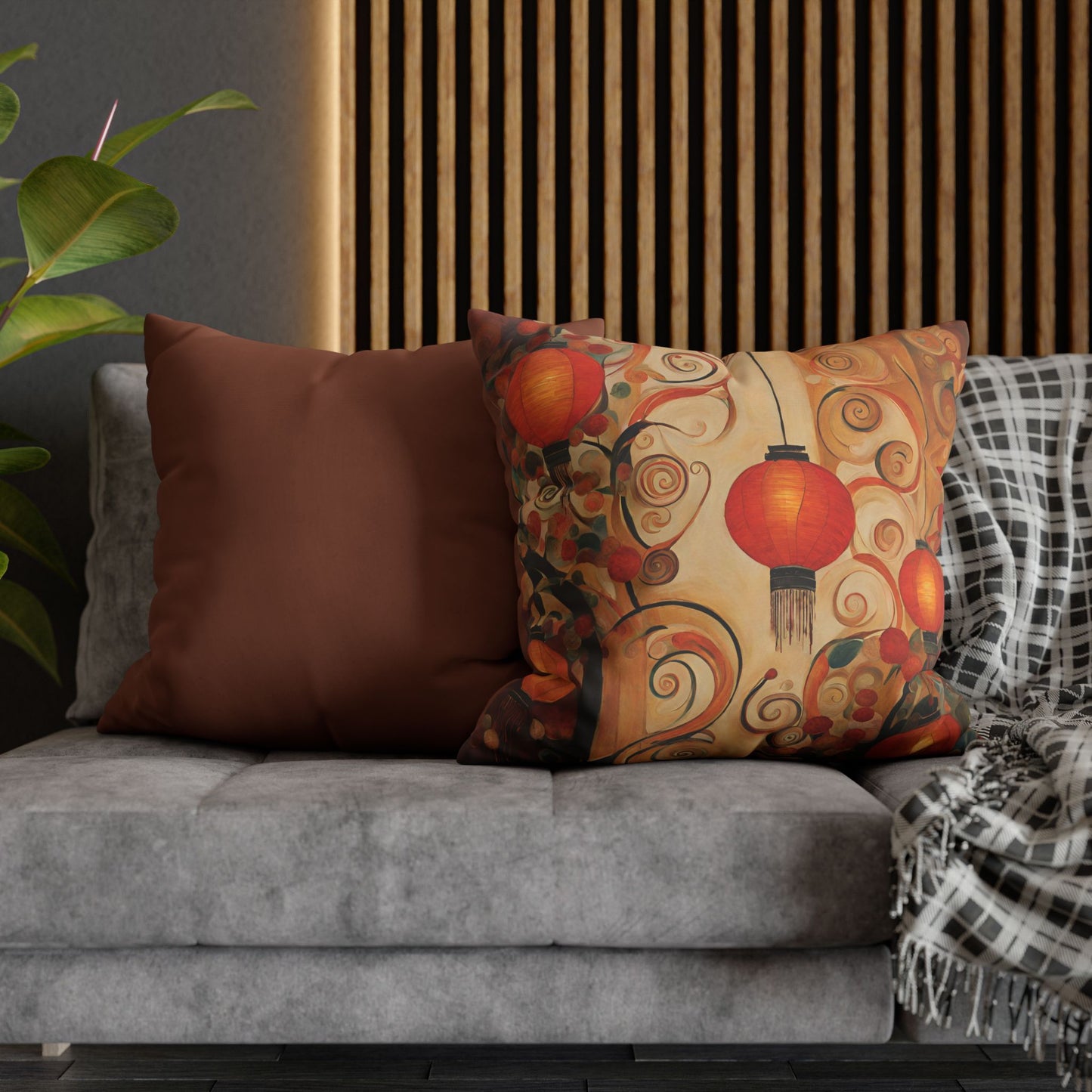 Lanterns & Swirls Square Poly Canvas Pillowcase