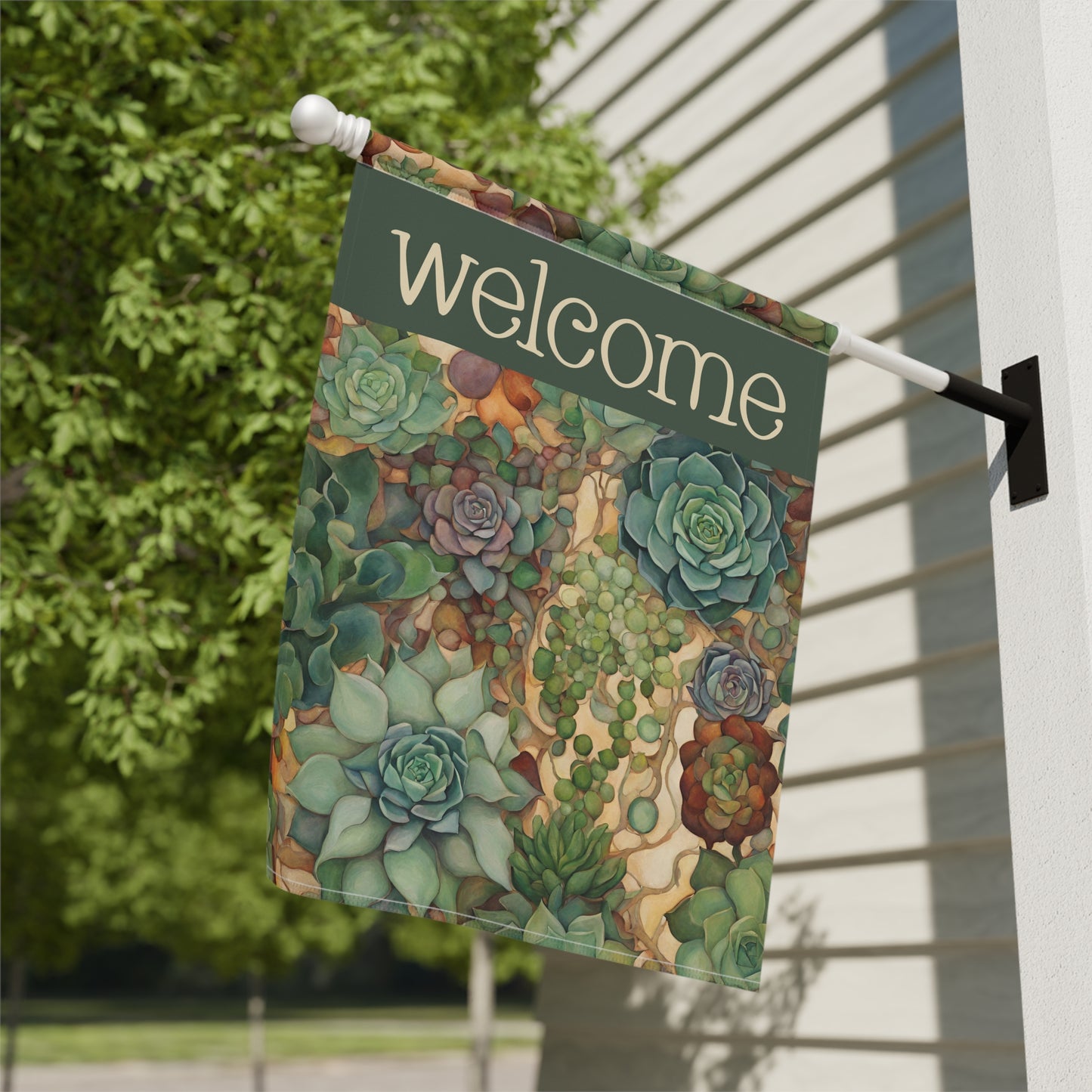 More Succulents Welcome 2-Sided Garden & House Flag/Banner