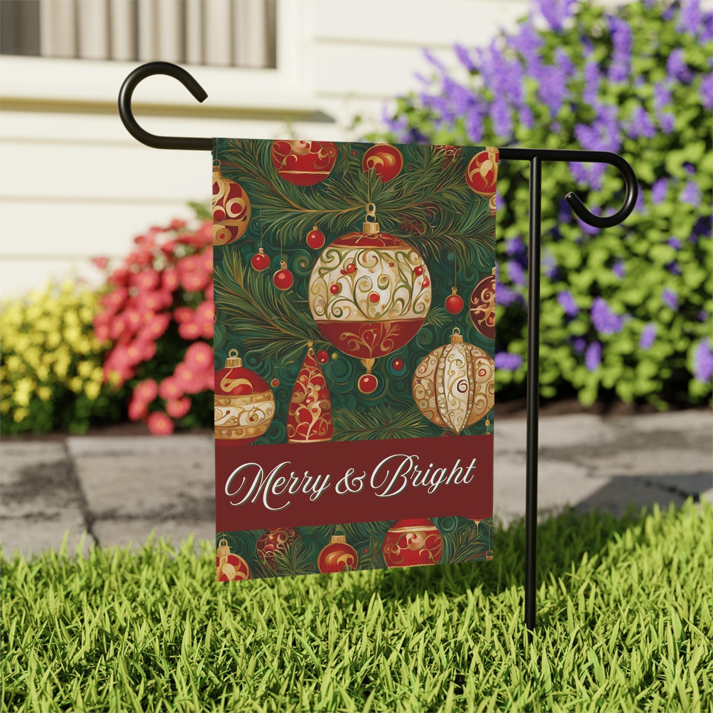 Merry & Bright Ornaments 2-Sided Garden & House Flag/Banner