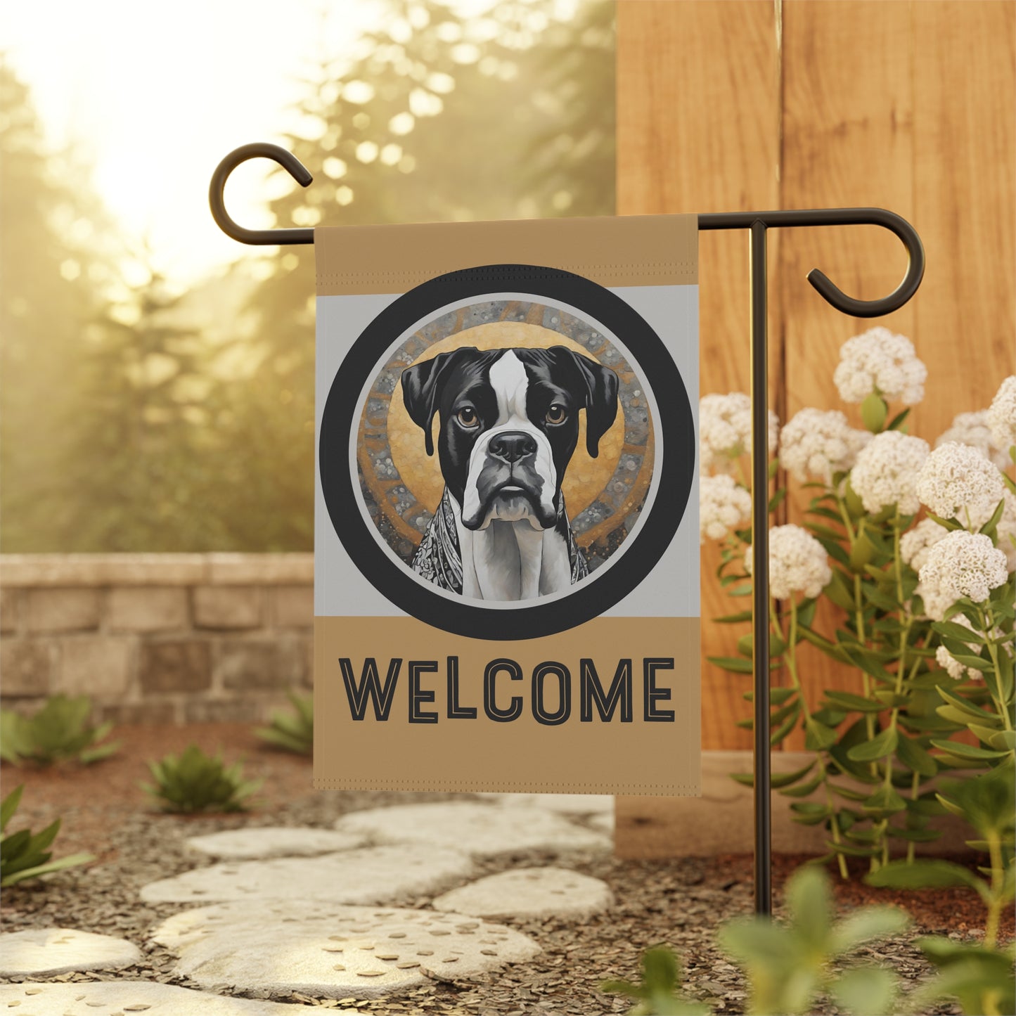 Boxer (Black & White) Welcome 2-Sided Garden & House Flag/Banner