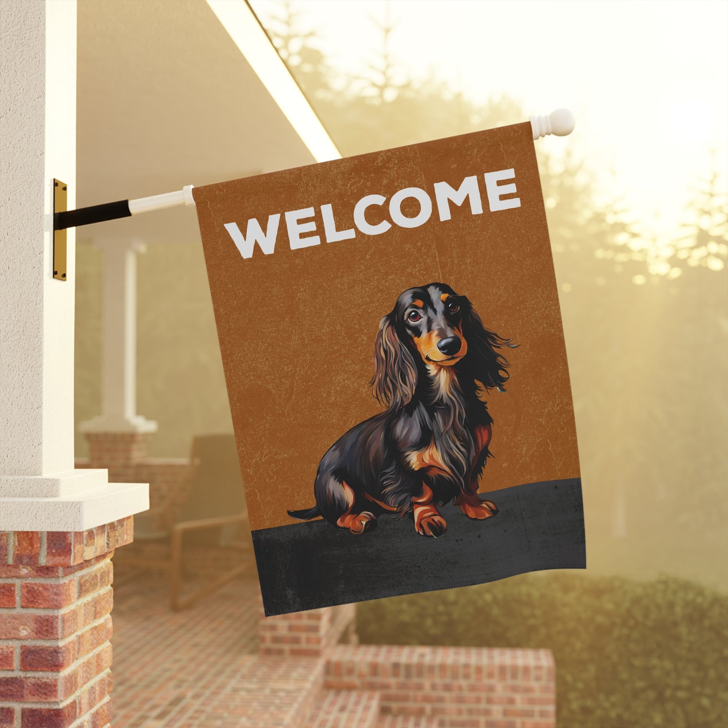 Dachshund (Long Hair) Welcome 2-Sided Garden & House Flag/Banner