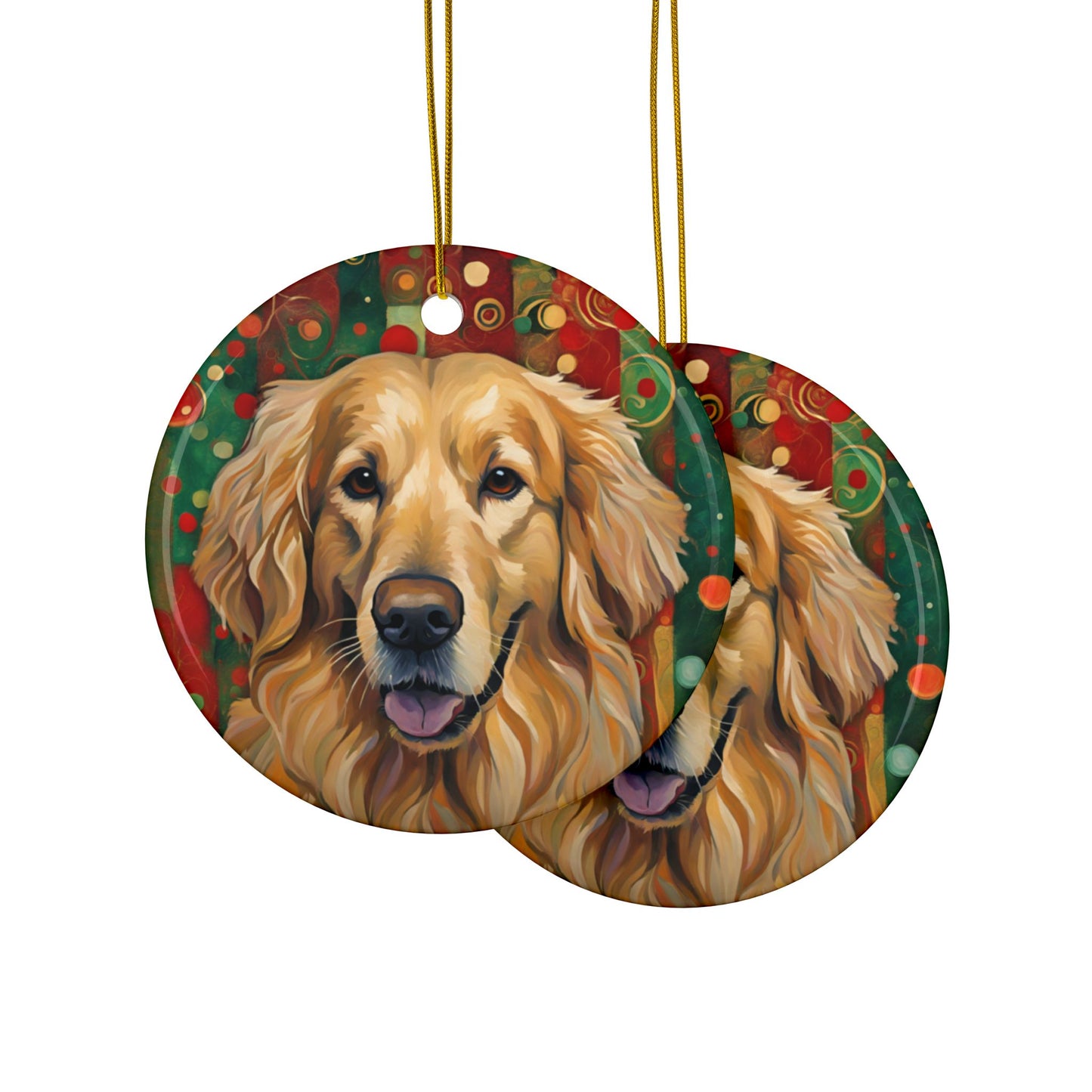 Golden Retriever Christmas 3" Ceramic Ornaments, 2-Side Print, (1pc, 10pcs)