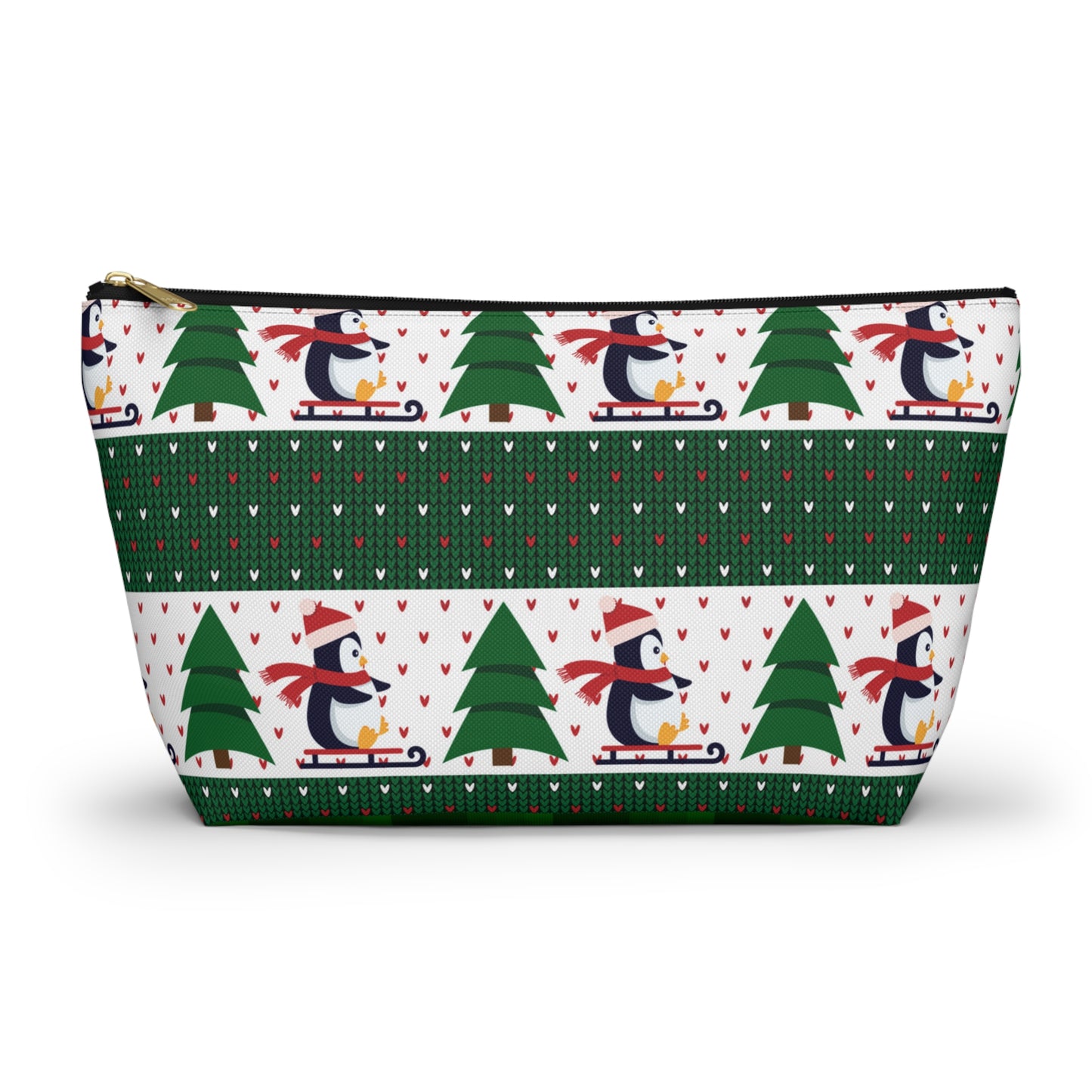 Sledding Penguins Green Plaid Accessory Pouch w T-bottom