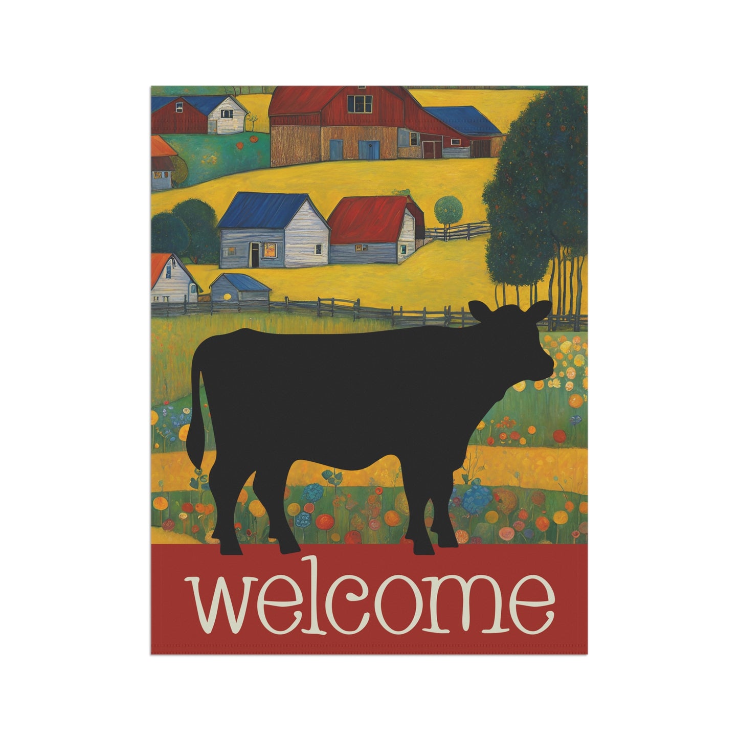 Cow Silhouette Welcome 2-Sided Garden & House Flag/Banner