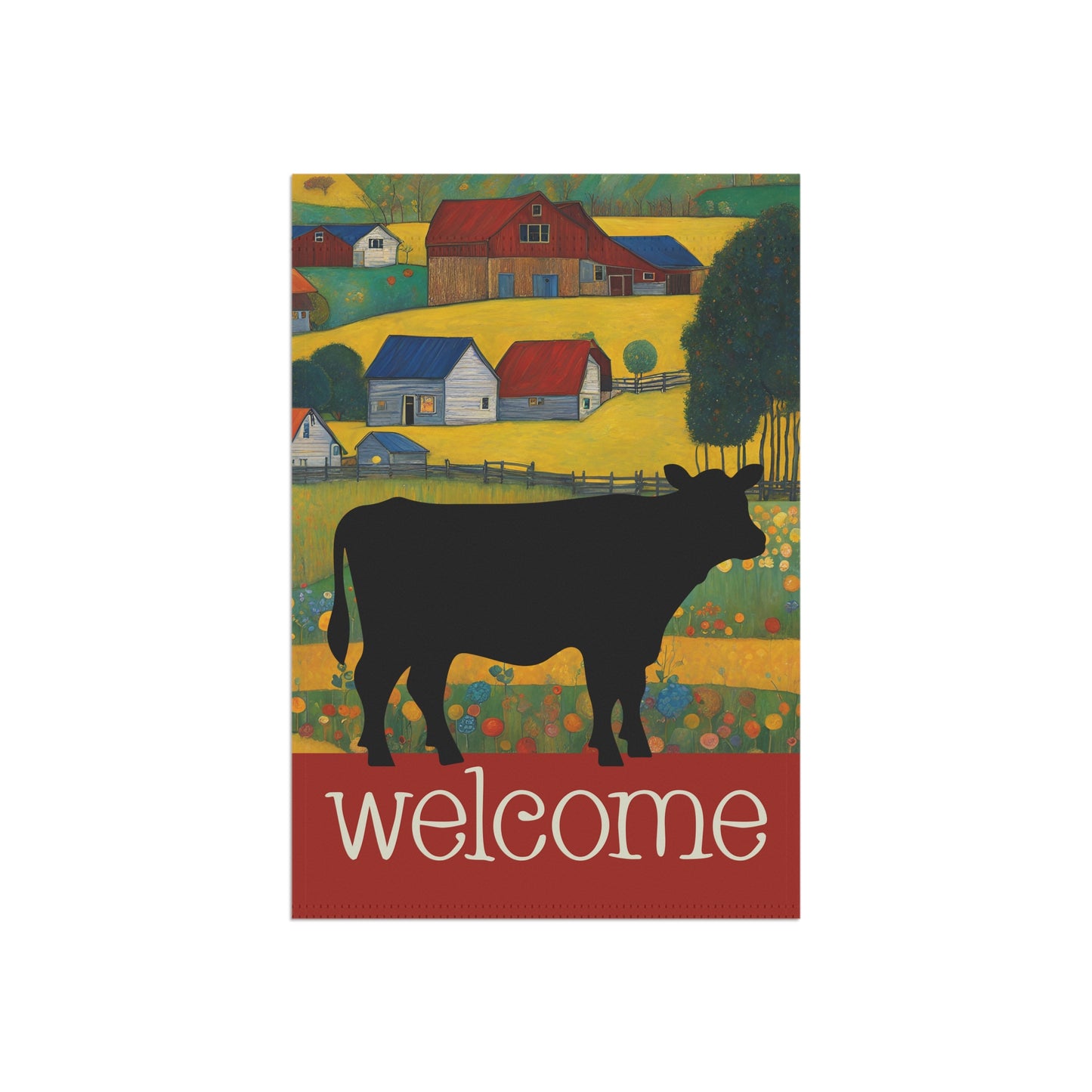 Cow Silhouette Welcome 2-Sided Garden & House Flag/Banner