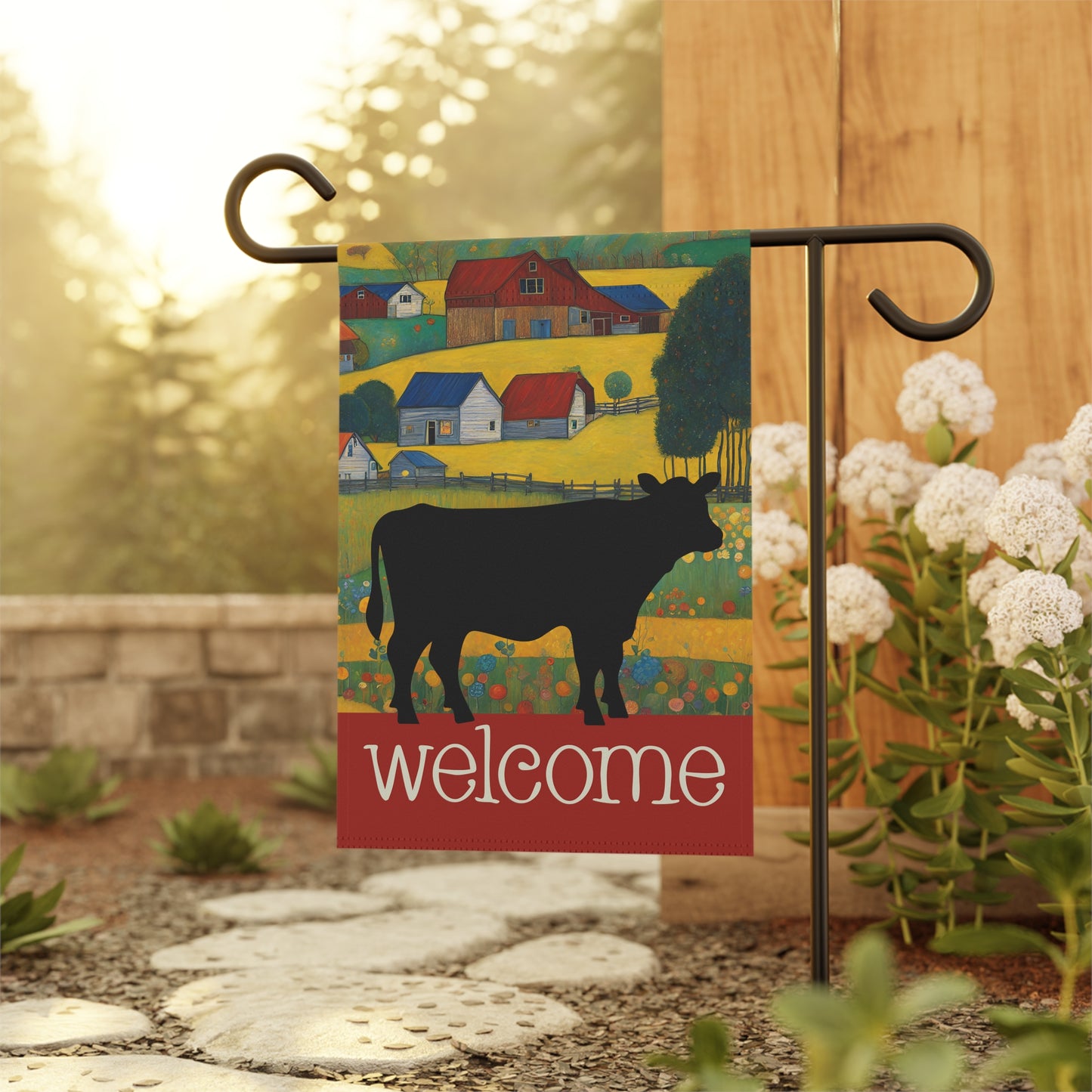 Cow Silhouette Welcome 2-Sided Garden & House Flag/Banner