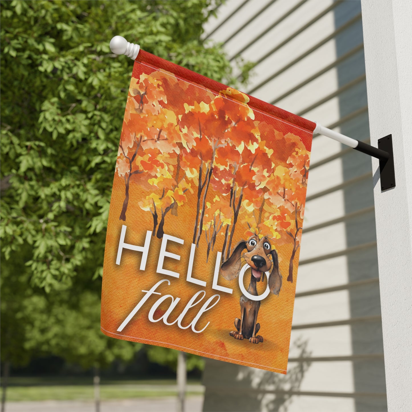 Dachshund Hello Fall 2-Sided Garden & House Flag/Banner